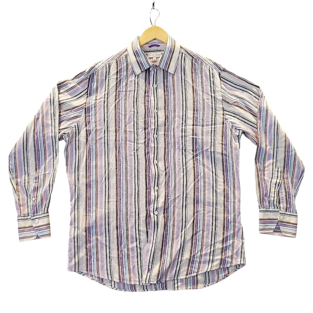 Bill Blass Shirt Linen Cotton Luxury Natural Breathable Cottagecore Long Sleeve